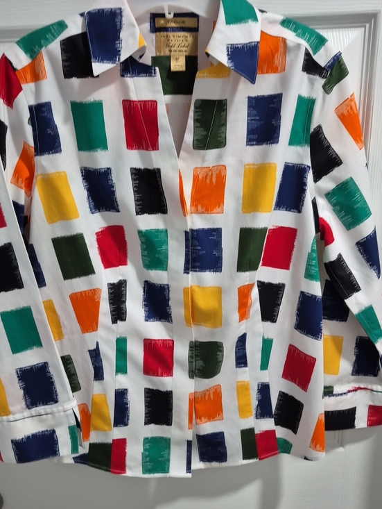 Taylor Tops - Taylor Gold Label Green, Navy & Yellow Print Blouse